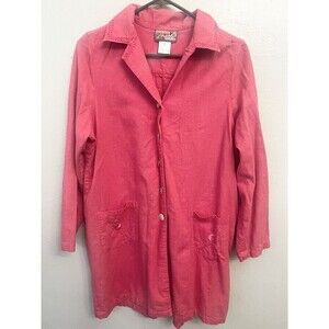 VTG April Cornell Size Small Long Pink Coral Cardigan Linen Jacket Cottage core